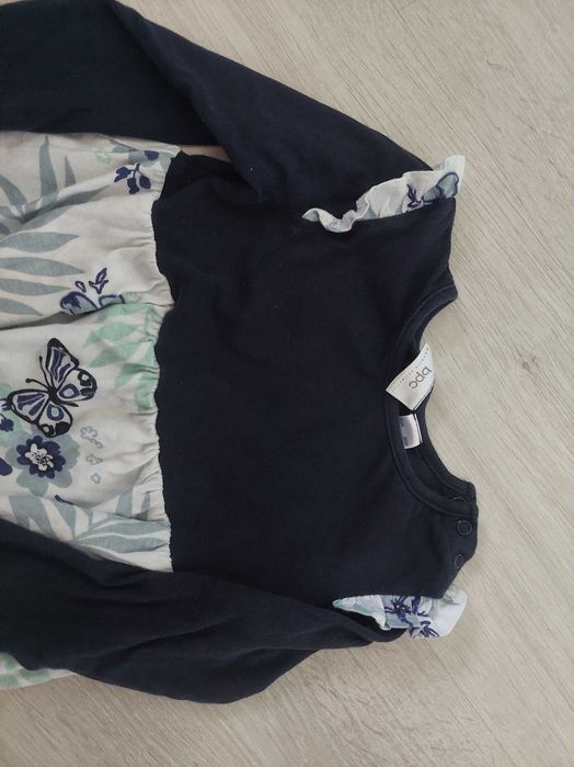 Sukienka bonprix granatowa w kwiaty z majteczkami niemowlęca