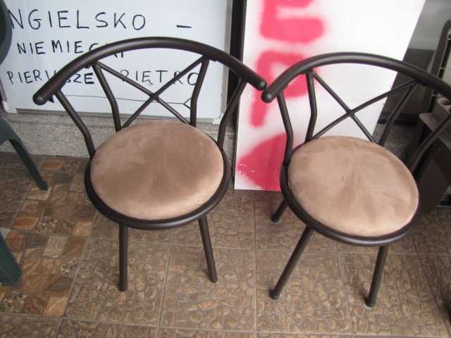 Taboret z oparciem krzesło tapicerowany metalowa rama zestaw 2 szt