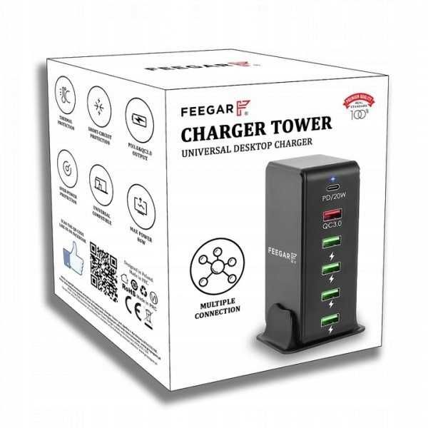 Ładowarka sieciowa Feegar Tower 6xUSB USB-C PD 86W