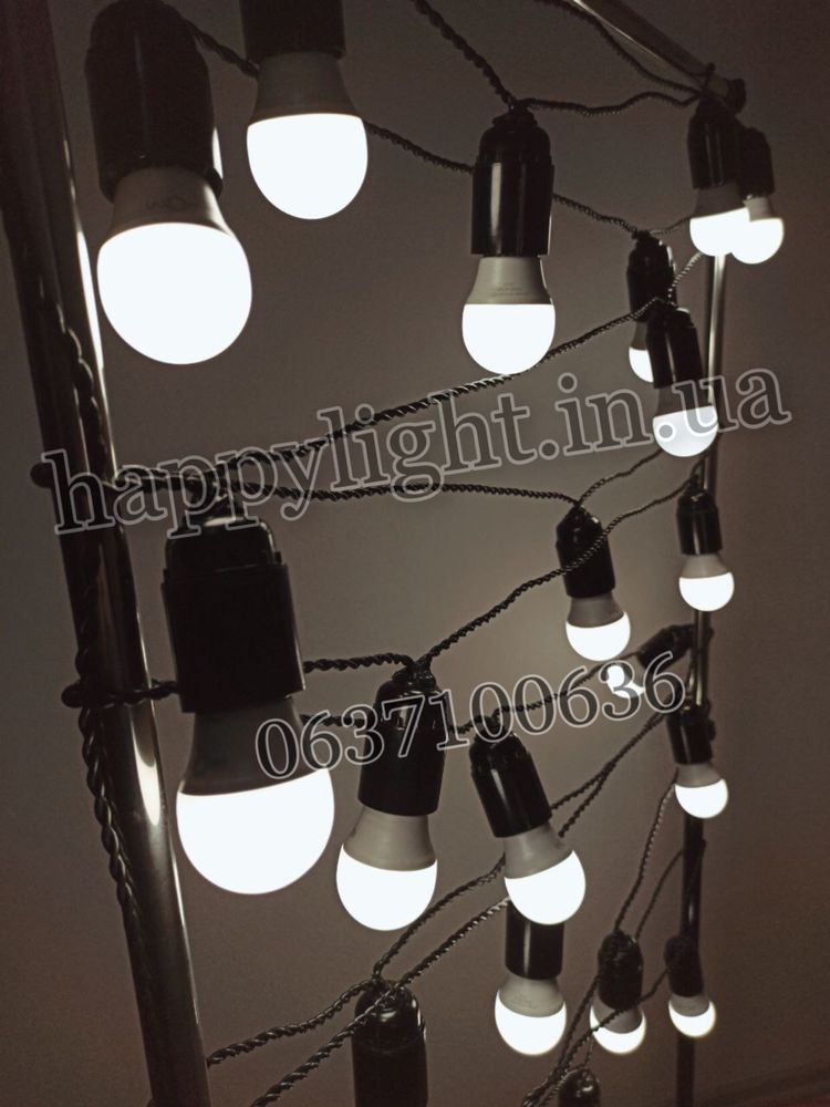 Ретро гирлянда витой провод LED Эдисона матовые черная/белая накаливан