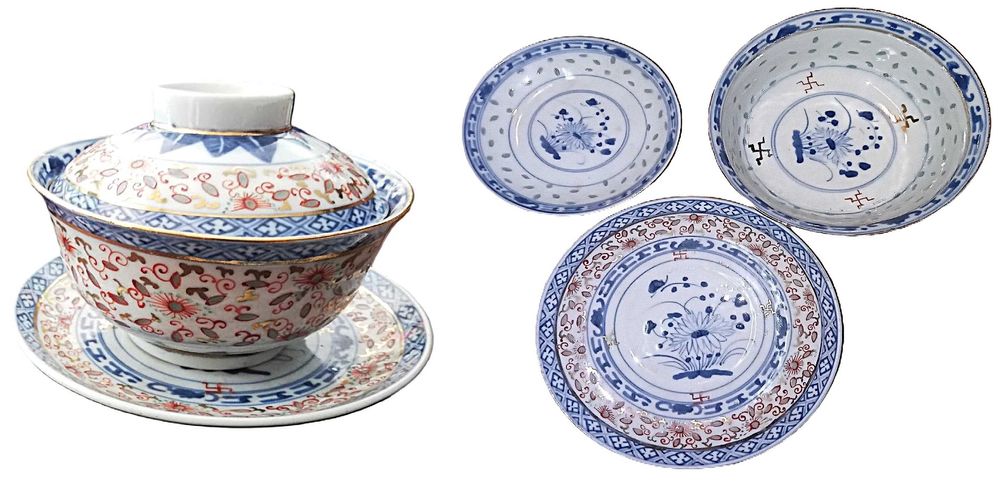 Loiça-9 Tigelas de Arroz Antigas em Porcelana Chinesa