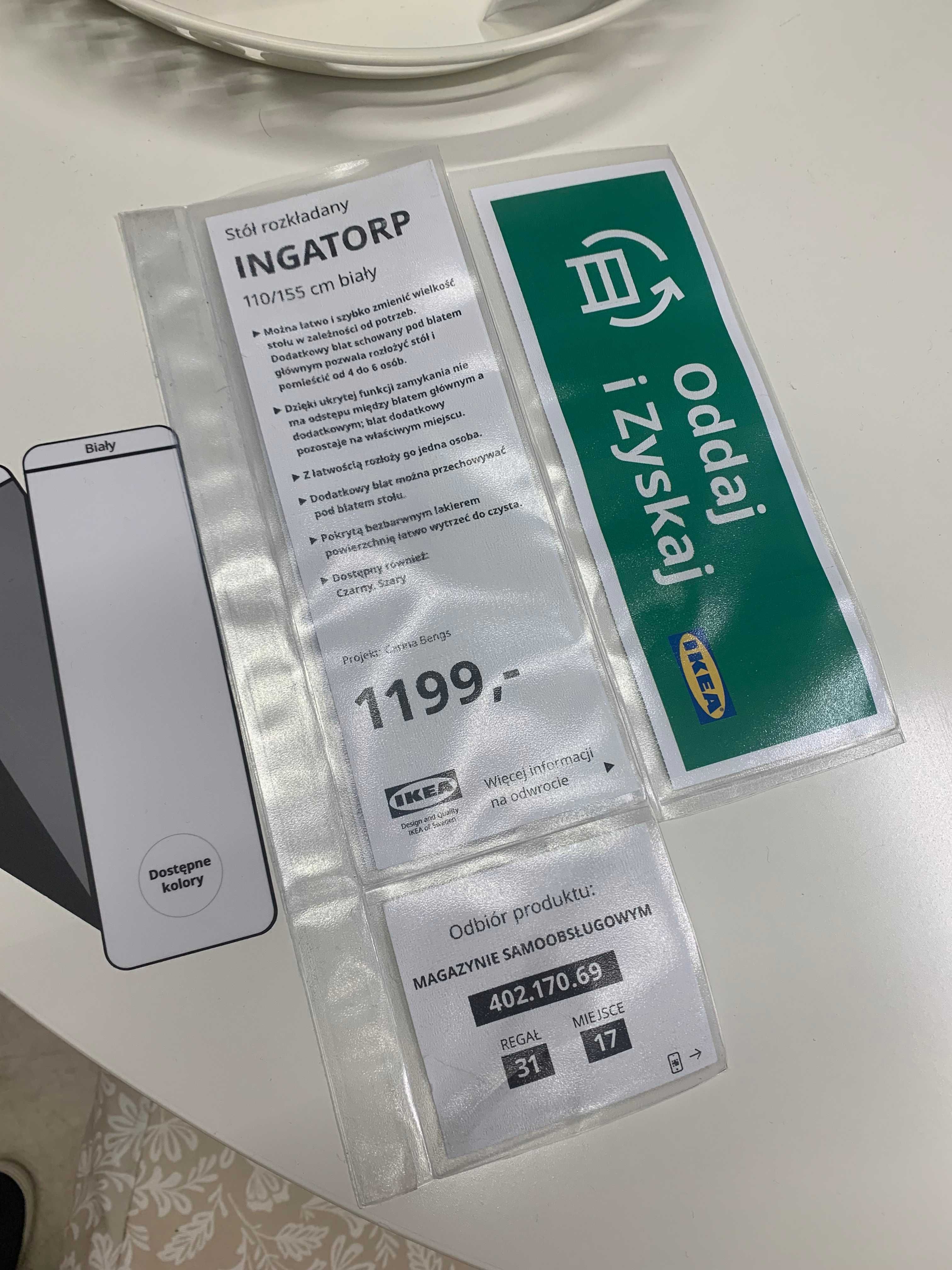 Stół rozkładany biały ingatorp ikea 110/155