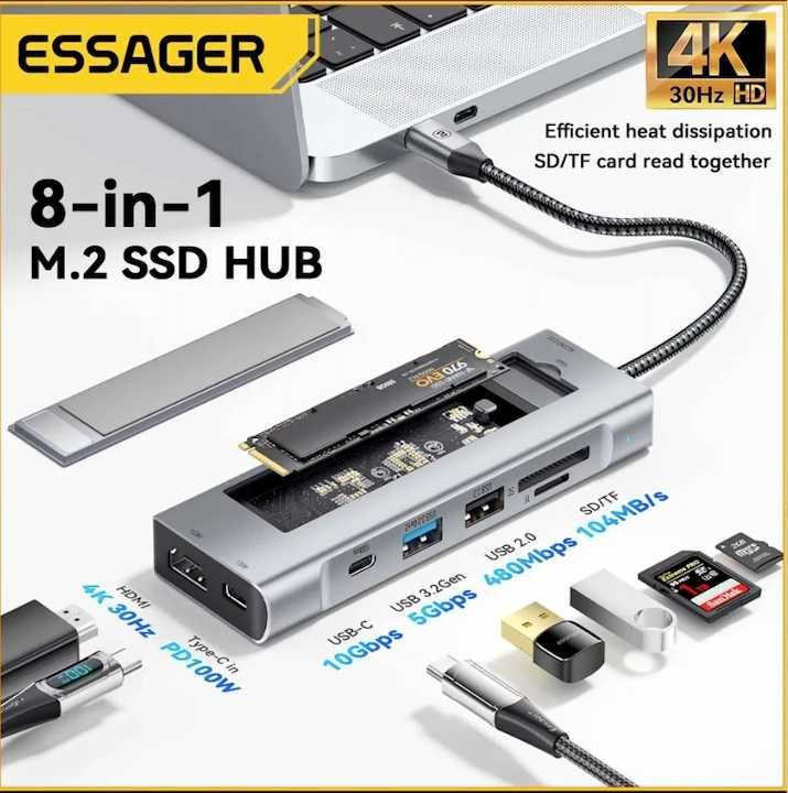 Essager usb hub 8in1 SSD