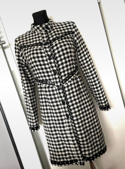 Avant Garde Alternative czarny biały płaszcz w pepitke tweedowy 36 S