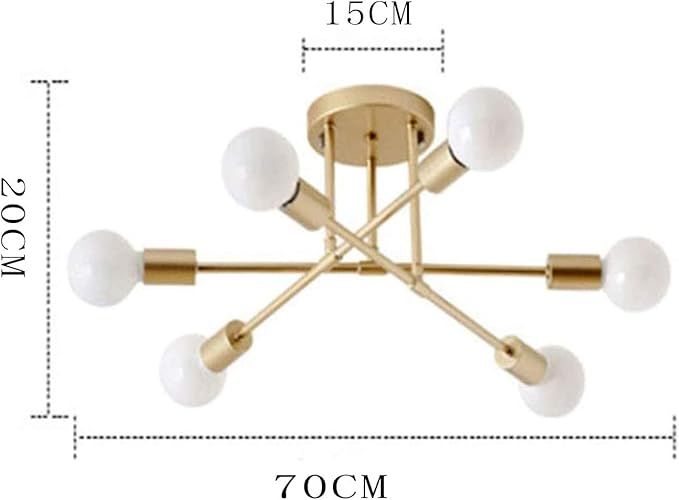 wenppran Lampa sufitowa Sputnik retro 6-punktowa złota E27