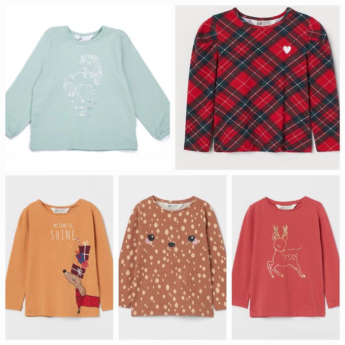 H&M 122/128 zestaw 5x bluzki świąteczne dziewczęce