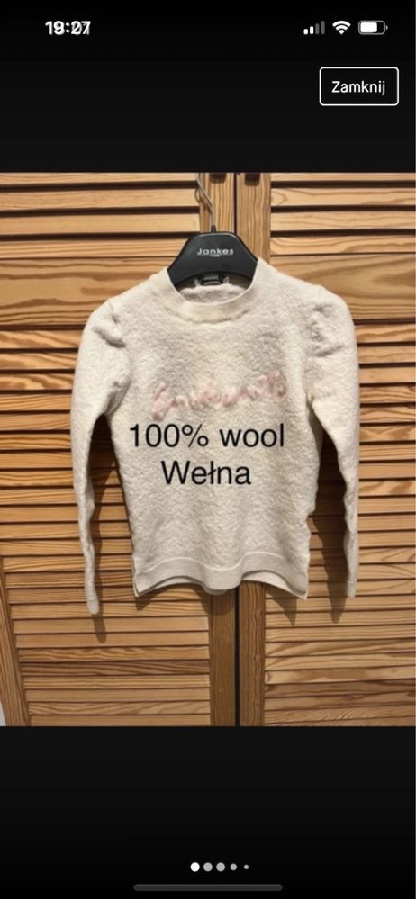 Sweter dziewczęcy 110 100% wełnia wool kremowy
