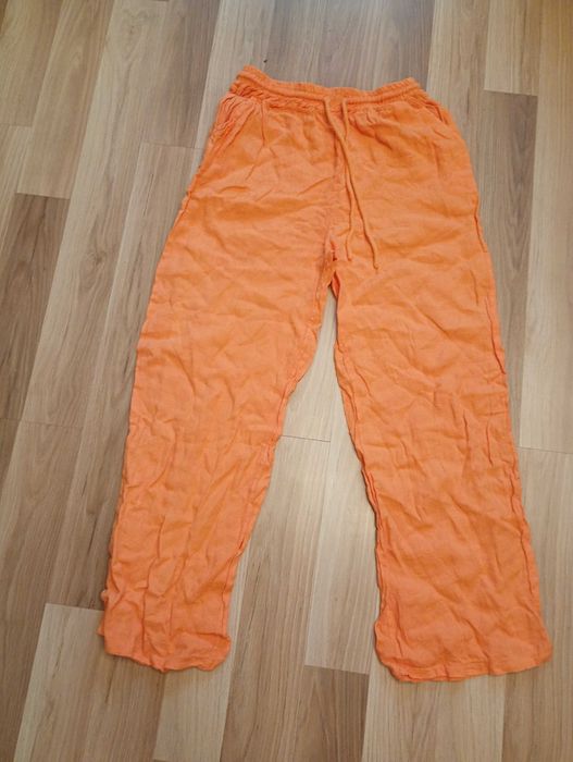 Lniane spodnie pomarańczowe