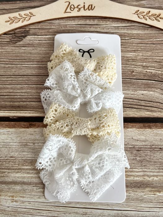 Spinki koronka boho nowe zestaw chrzest komunia bialy ecru bez