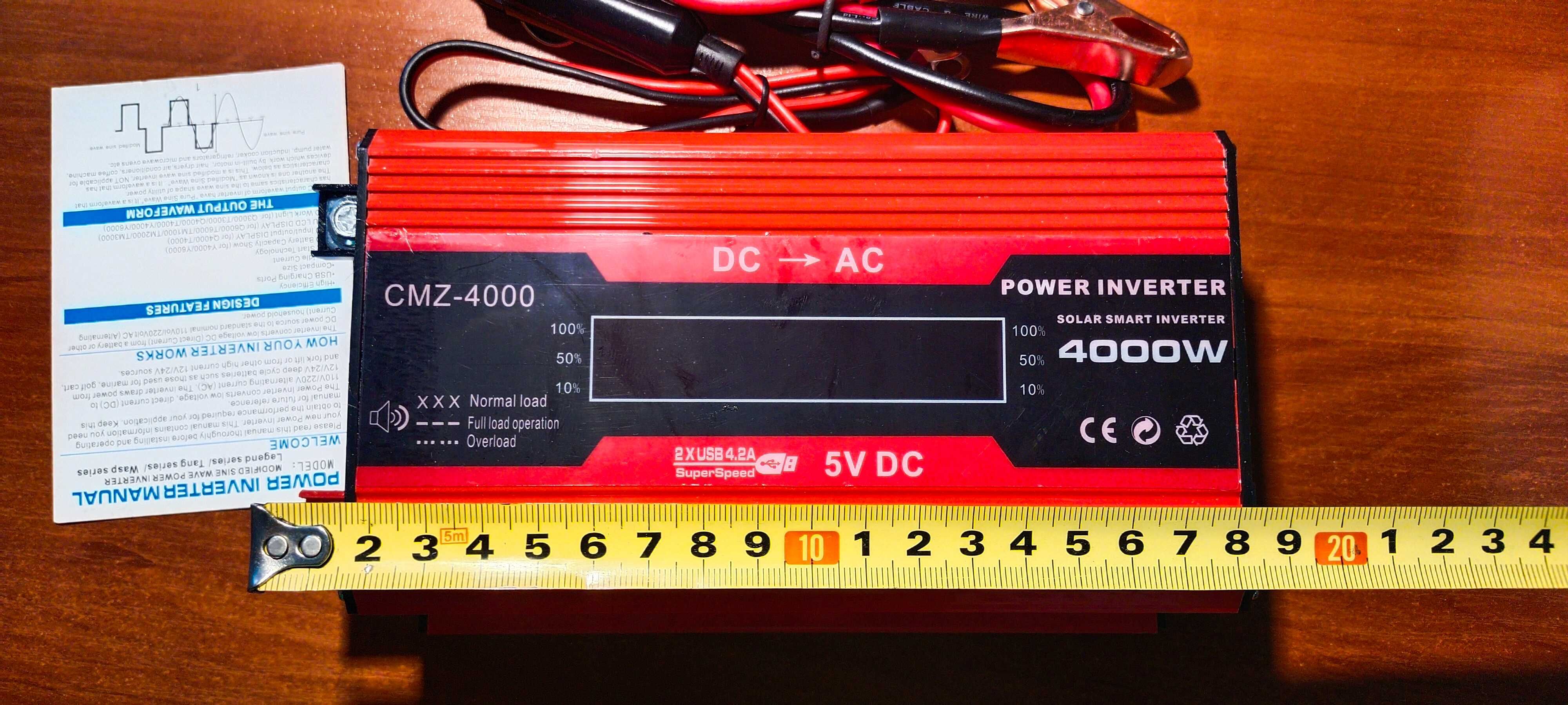 Инвертор 12 220V 4000W красный POWER INVERTER Новый