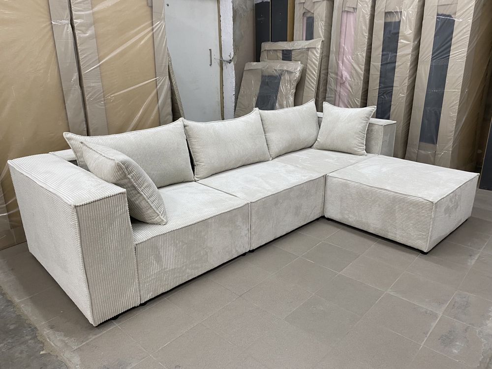 Narożnik sofa kanapa modułowa w tkaninie sztruks Poso jasny beż