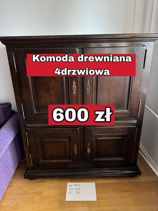 Piękna stara komoda drewniana z wysuwanymi drzwiczkami