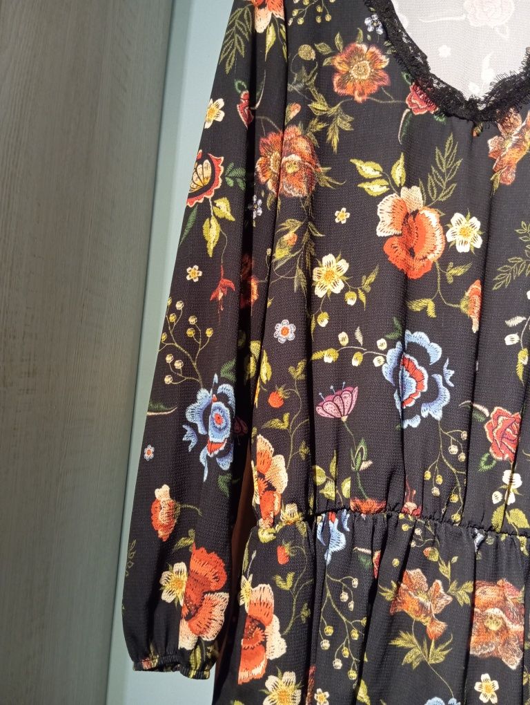 Wielokolorowa sukienka w kwiaty woman kobieta tanio cheap flowers dres