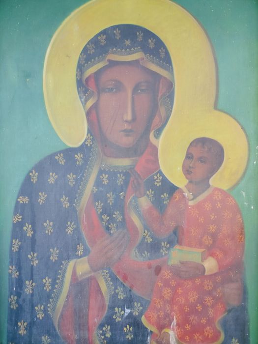 Stary duzy obraz olejny – Matka Boska Częstochowska