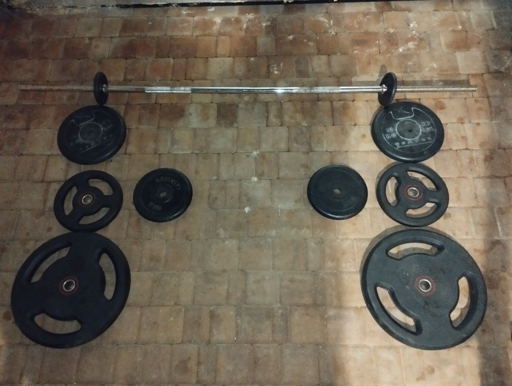 Sztanga z obciążeniem gumowanym 28mm ZESTAW 90KG