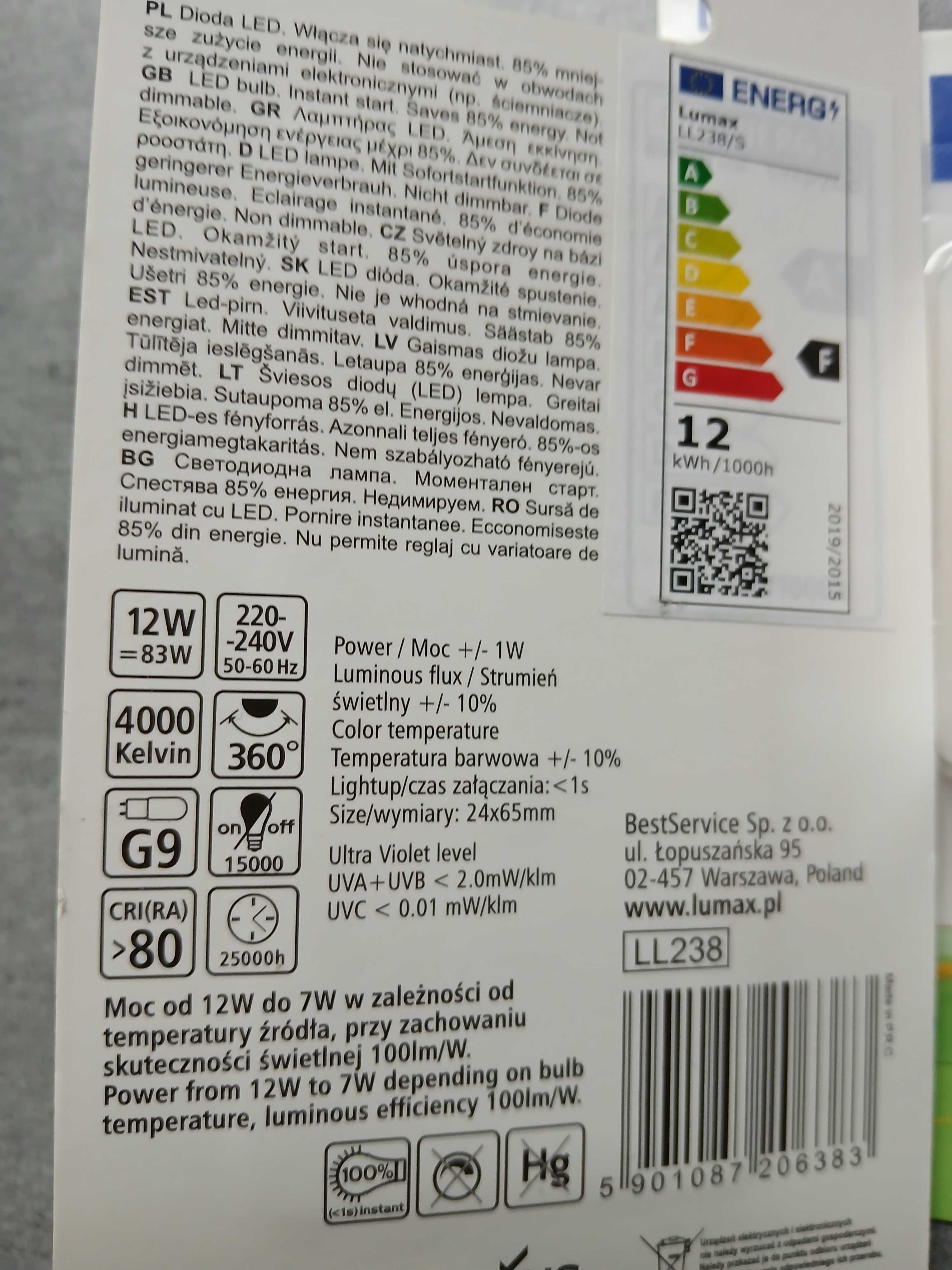5 sztuk - Żarówka LED G9 1200lm LUMAX LL238