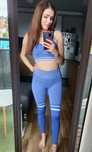 Komplet bezszwowy niebieska panterka S/M legginsy push up stanik sport