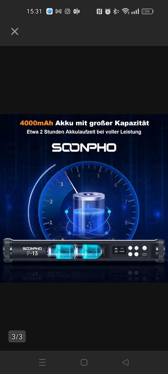 SOONPHO P-13 Lampa LED RGB 360° magnetyczna 2500 – 9000 K akumulator