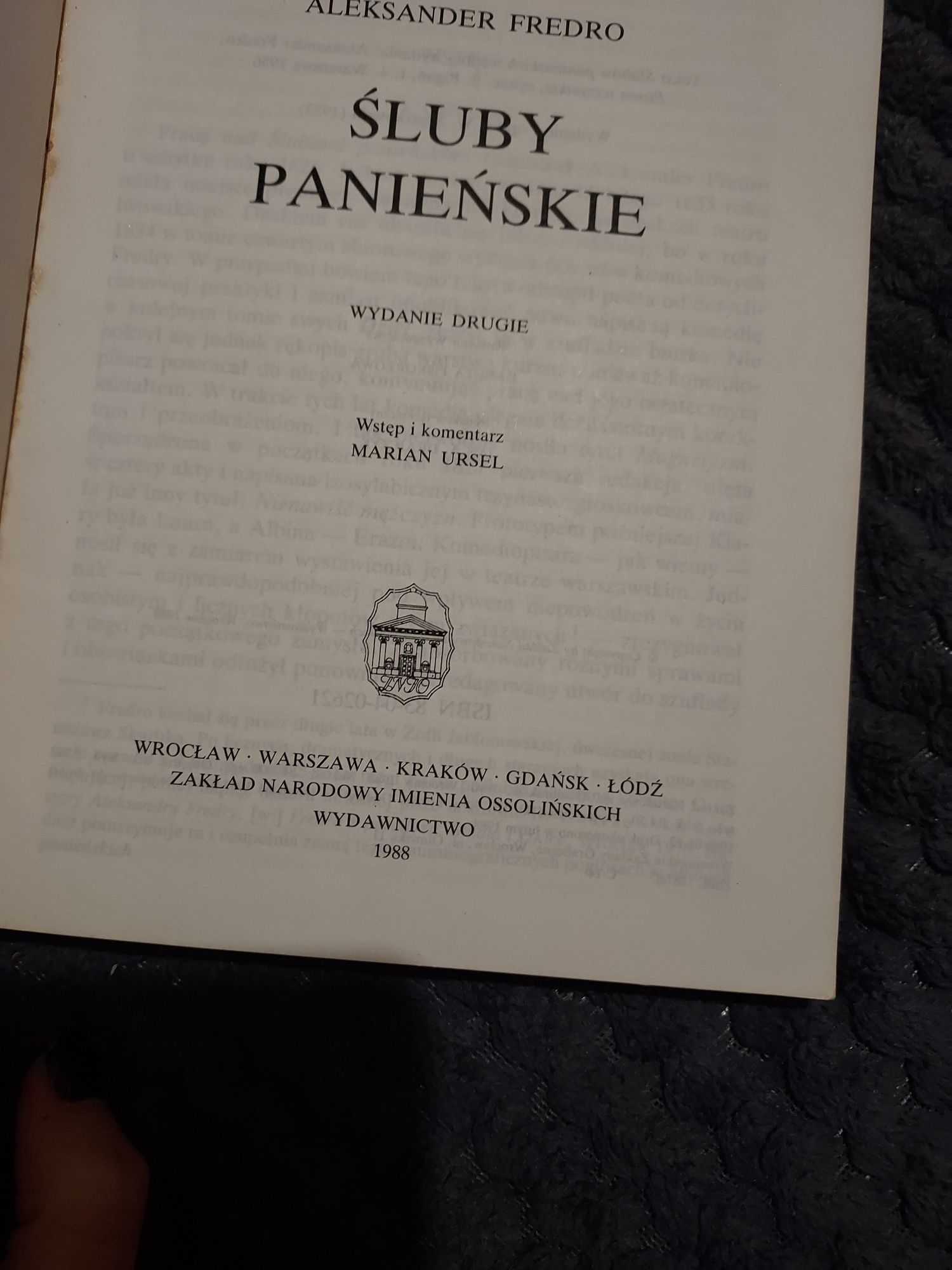 Fredro Śluby panieńskie wydanie z 1988r.