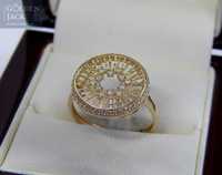 Złoty okrągły pierścionek z cyrkoniami ażurowe złoto 585 roz. 20 2,31g