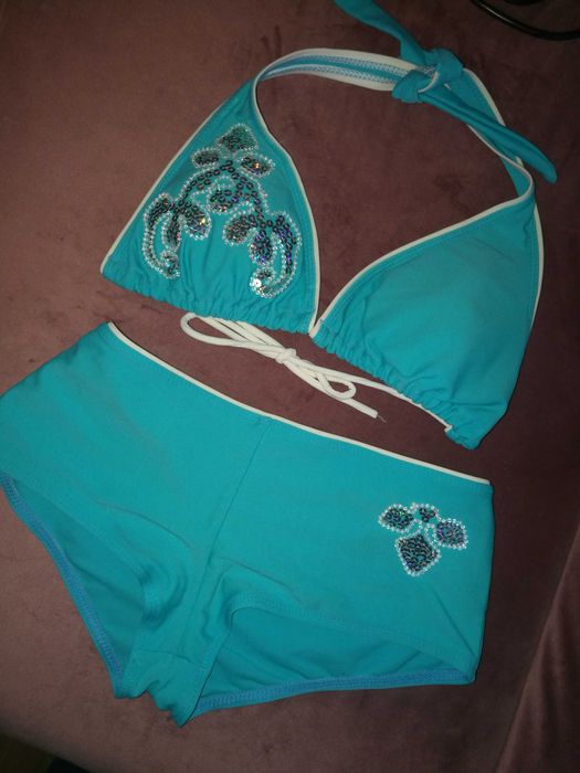 Strój kąpielowy 70 B dwuczęściowy turkusowy wiązany