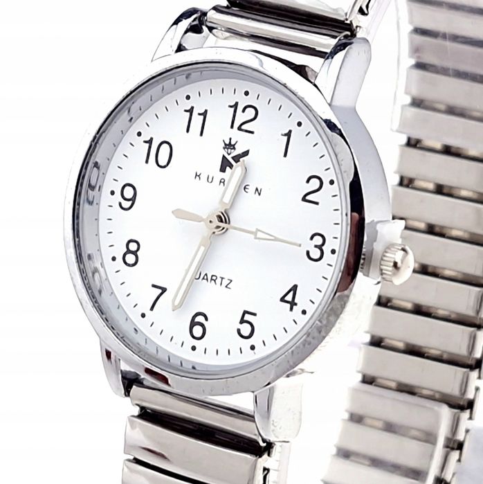 Zegarek Babciny Srebrny Duże Cyfry Na Gumce Rozciągliwy