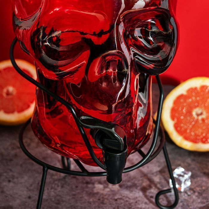 Słój szklany 5L - CZASZKA CIEMNA + stojak + kranik plastikowy