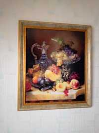 Картина вышитая крестиком "Виноград и сливы"