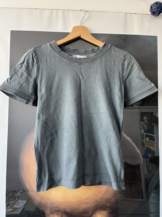 Zara koszulka niebieska brudny niebieski sciagacze lamówki