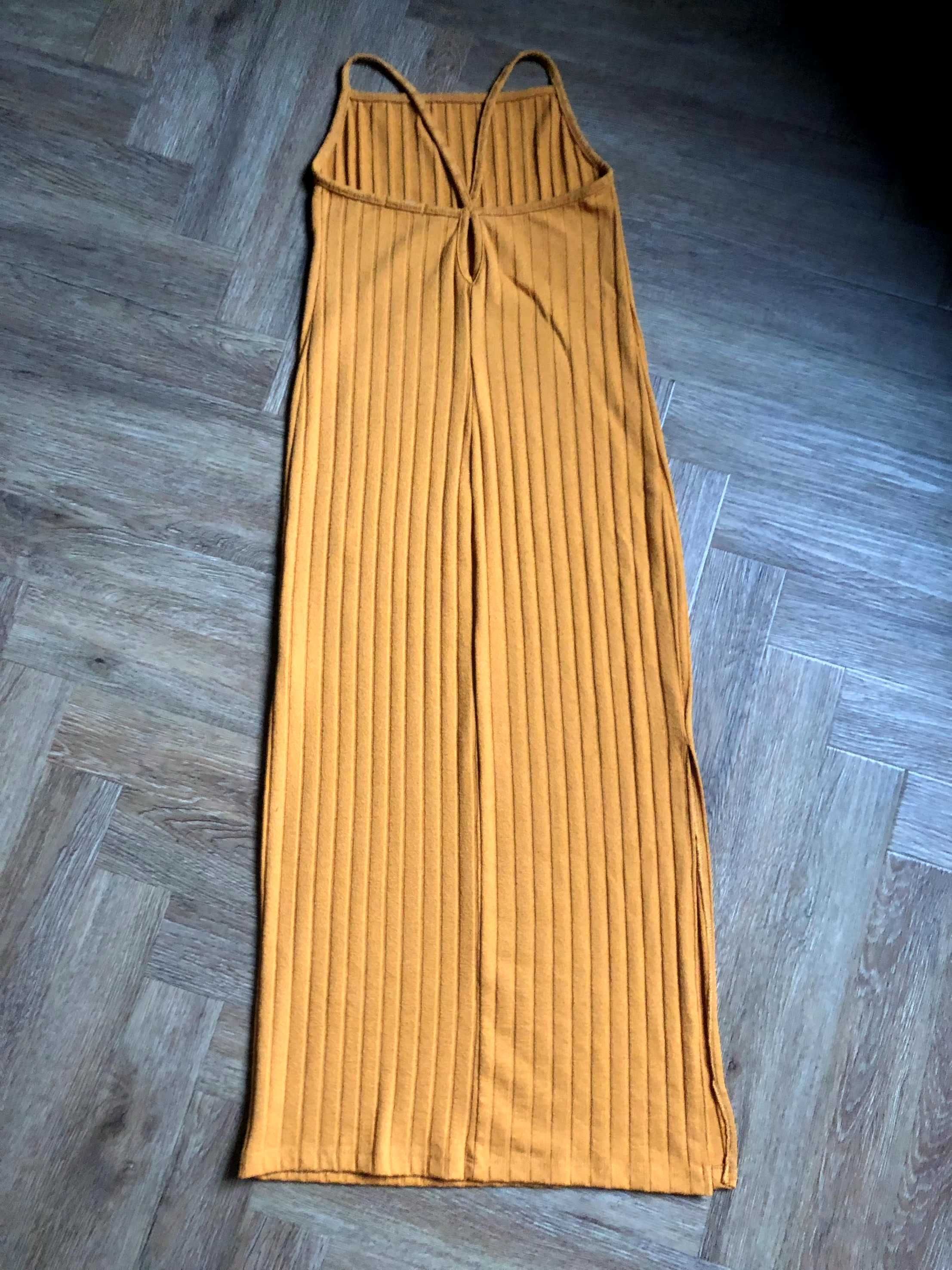 Bershka pomarańczowa obcisła sukienka w prążki ramiączka XS 34 st. BDB