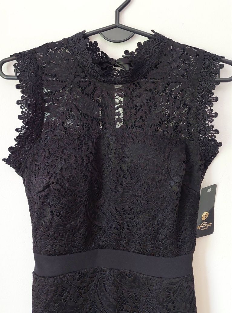 Koronkowa sukienka mini midi William r S nowa czarna klasyczna na lato