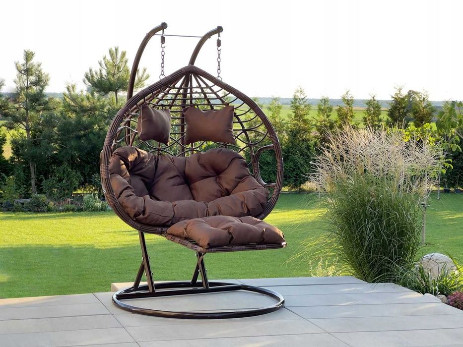 HUŚTAWKA Hamak Fotel Wiszący Z PODNÓŻKIEM BRĄZOWY 2-osobowy