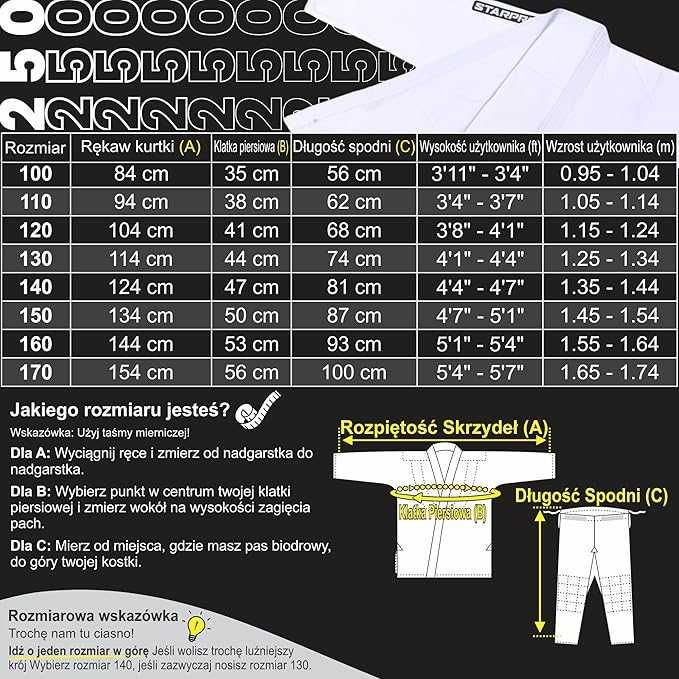Kimono dziecięce wytrzymałe jednosplotowe judo 250g Starpro 110 + pas