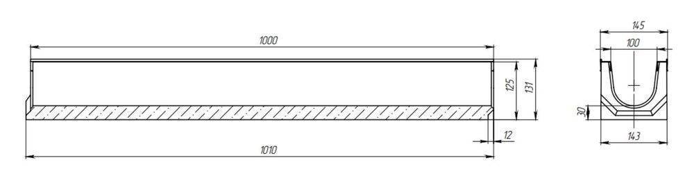 Kanał Odpływ DN100 H130 C250 13x14cm korytko betonowe ruszt żeliwny