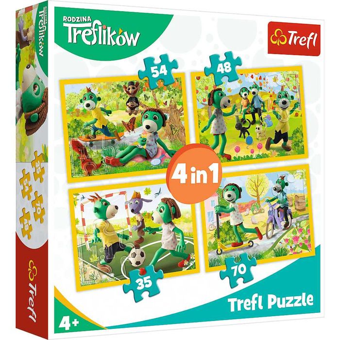Trefl Puzzle 4w1 Rodzina Treflików Trefliki Wspólne zabawy 34337