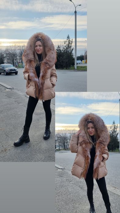 Новинка пуховик оверсайз з натуральним хутром , пуховик  з хутром