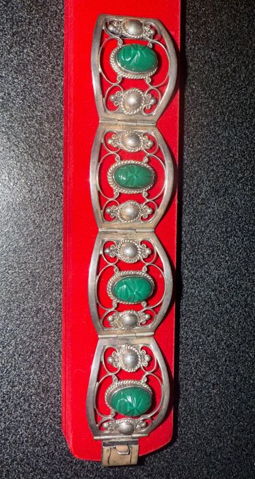 Срібний браслет стерлінг та нефрит Мексика