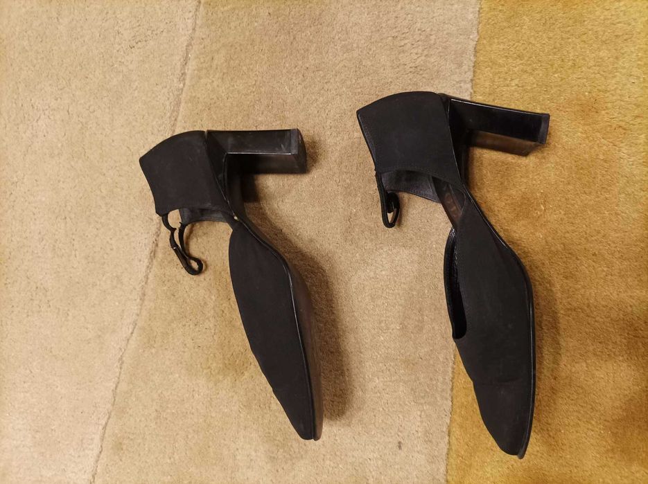 Czarne atłasowe buty Hogl na obcasie 7,5 cm, do tańca, rozmiar 37