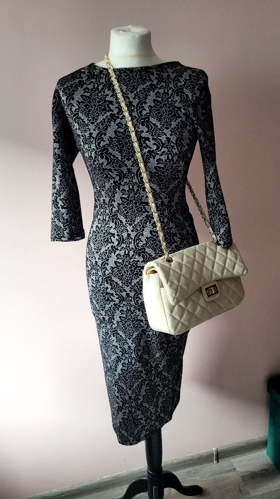 Sukienka midi tall 38 36 S M elegancka gruba bawełna do pracy na studi