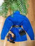 Wełniany kobaltowy golf oversize uniwersalny M-L-XL chabrowy wełna