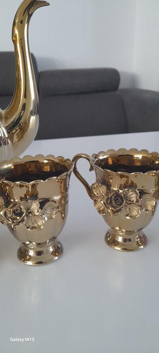 Zestaw kawowy porcelana+szkliwo złote
