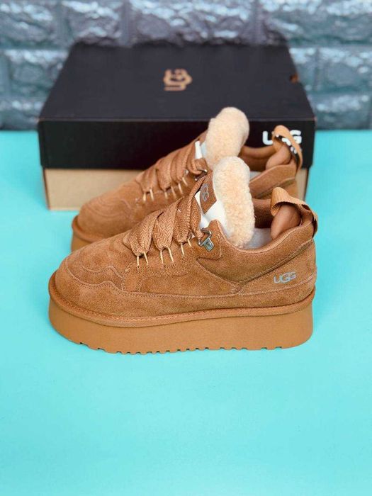 женские зимние кроссовки Ugg Lowmel рыжие высокеи кроссовки на меху