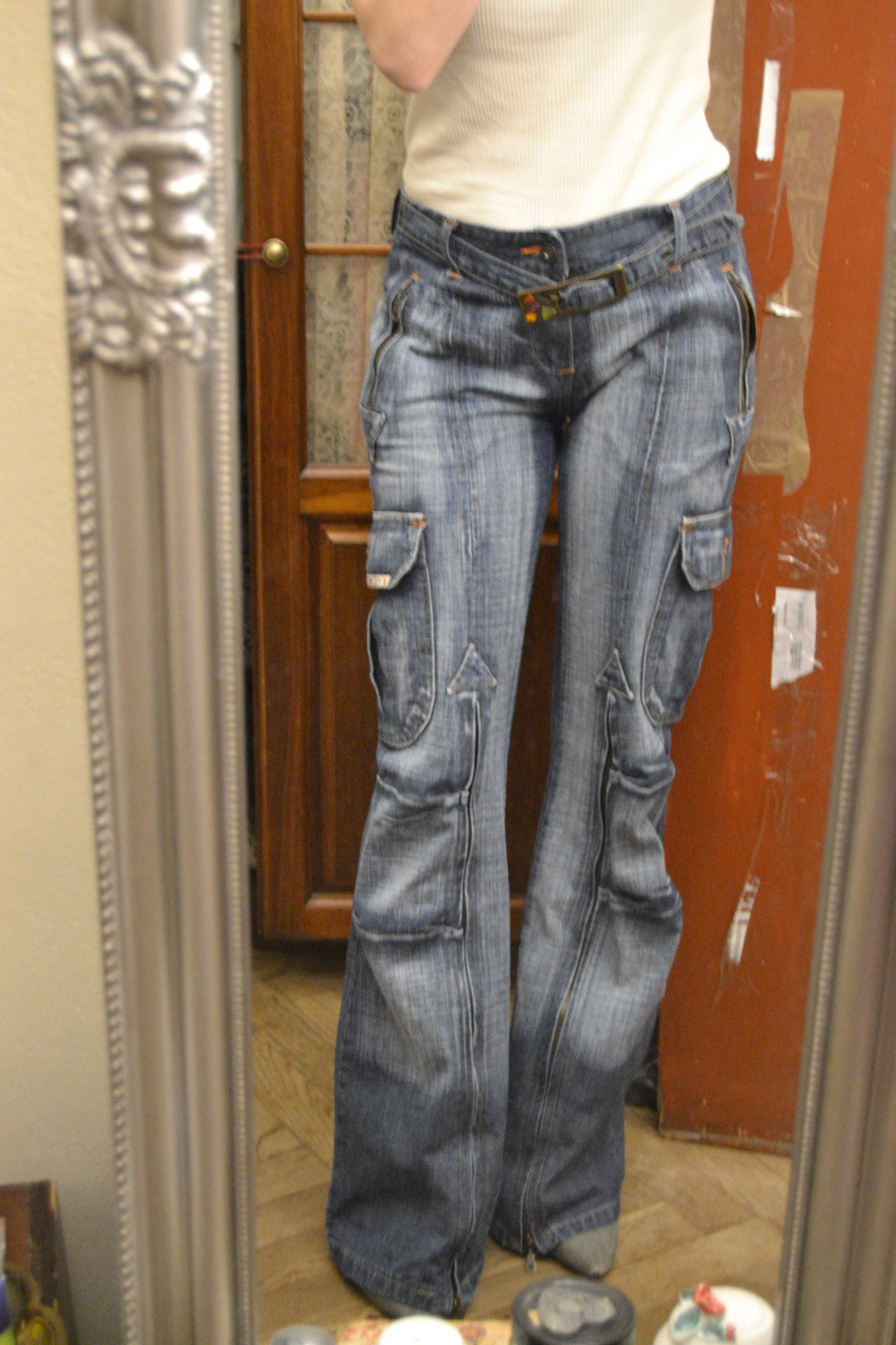 Extrose ciężkie jeansy rozszerzane bojówki-dzwony 40 L długie 108 cm