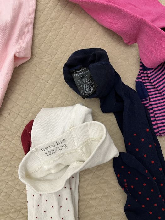 Zestaw rajstop dziewczęcych 122 bawełniane kolorowe kropki paski 5 szt