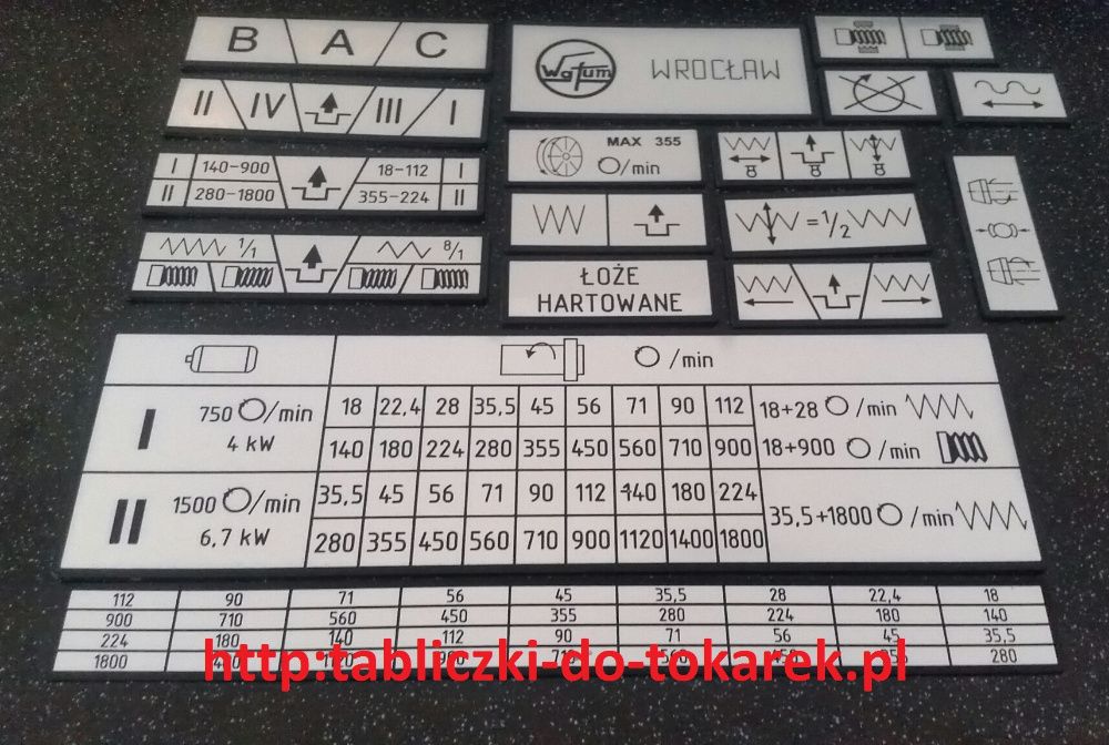 Tokarka TUX-50 A Tabliczka Tabliczki Tabela Gwintów