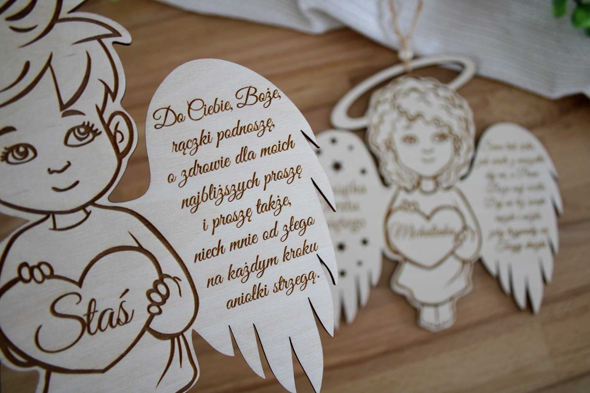 Pamiątka Chrztu Świętego  Aniołek z modlitwą personalizacja