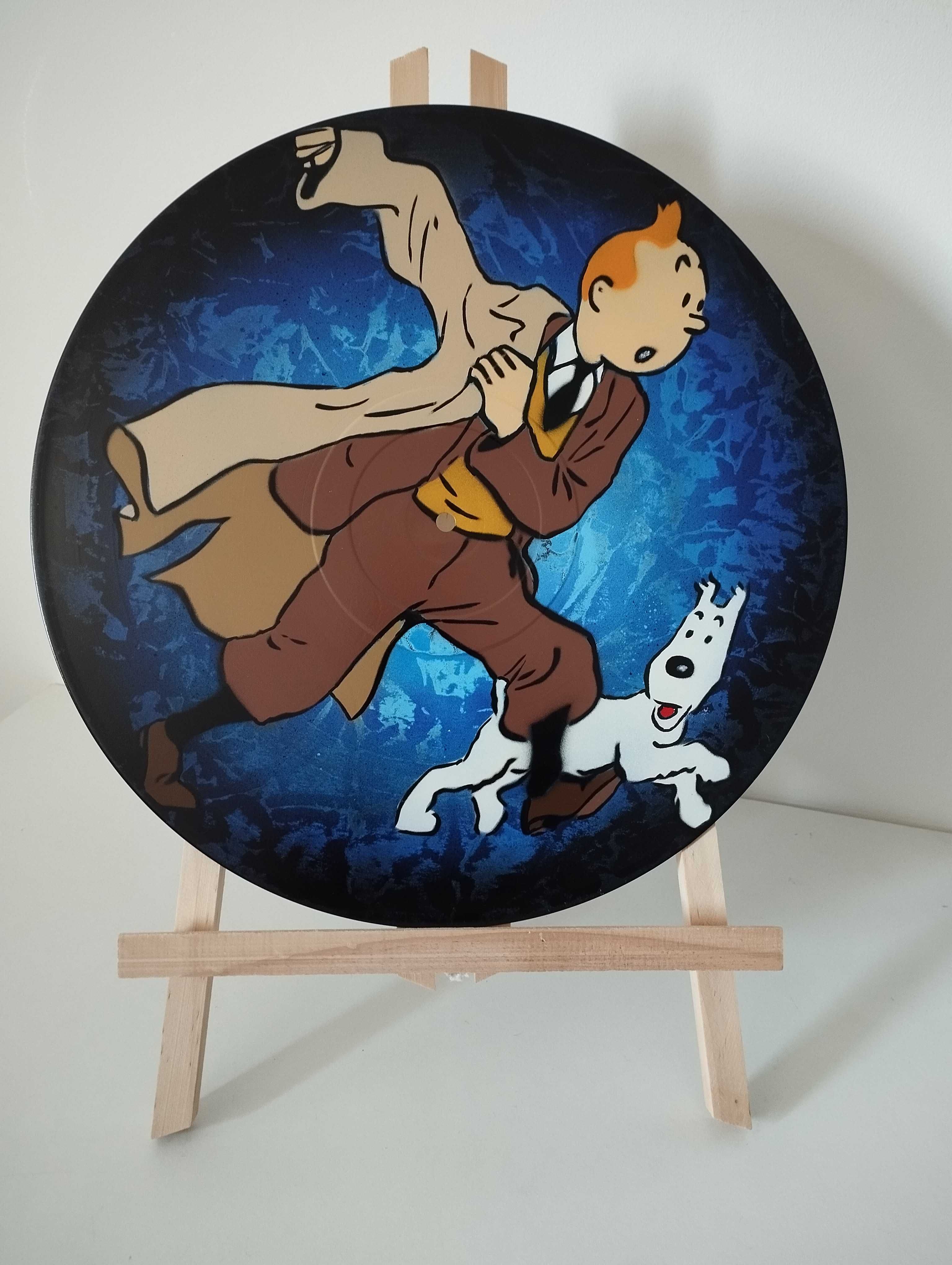 Tintin e Milu pintura original em disco de vinil