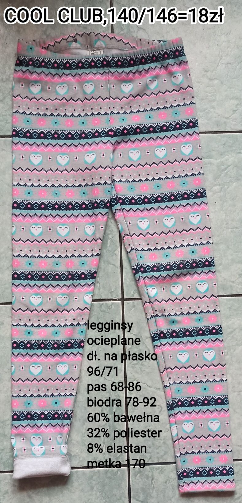 Legginsy dziewczęce ocieplane pastelowe kolory .