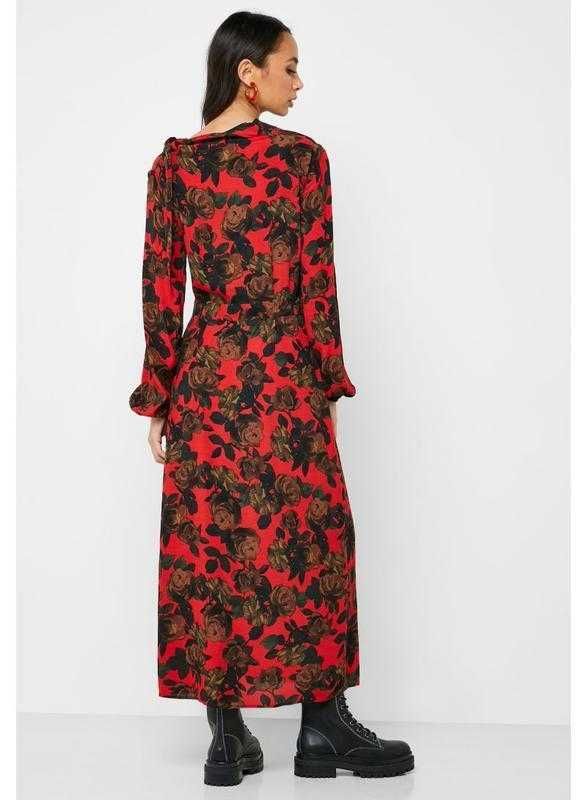 Новое длинное платье миди с объемными рукавами цветочный принт розы