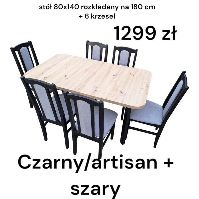 Zestaw: Stół rozkładany + 6 krzeseł, różne kolory, dostawa cała PL